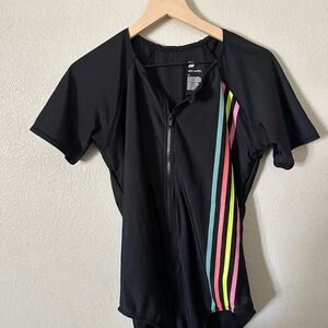 All in Motion Black One Piece with Multicolor Stripes